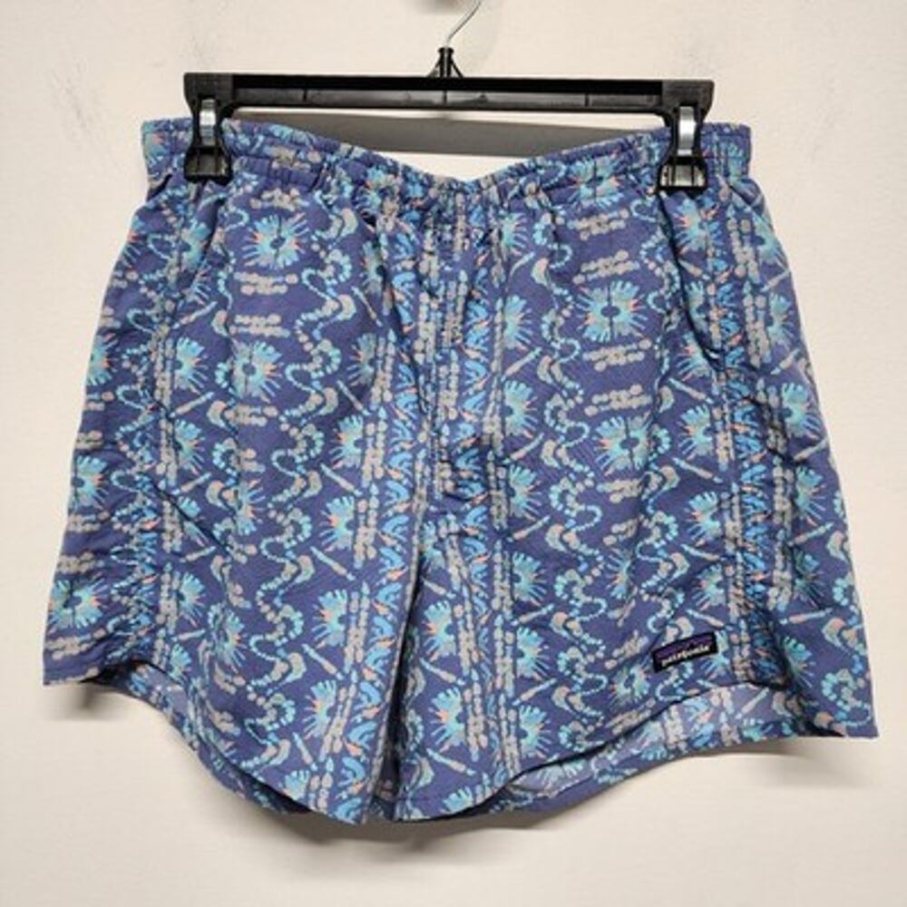 Patagonia Womens Blue Baggies Shorts Size M Aztec Elastic Waist Casual 4” Inseam